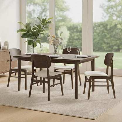 KISLOT Wooden Dining Chairs Set of 6, Upholstered Modern Dining Room Chairs, Mid Century Oak Kitchen Chairs with Ergonomic Wood Backrest for Farmhouse, Restaurant, Café (Cream Fabric & Walnut Color)