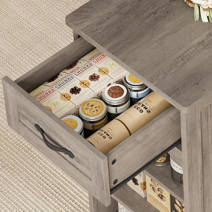 HOSTACK Kitchen Island Cart with Storage, 47'' Kitchen Storage Island on Wheels with 2 Drawers, Rolling Island Table with Adjustable Shelves, Mobile Buffet Sideboard Cabinet for Dining Room, Ash Gray