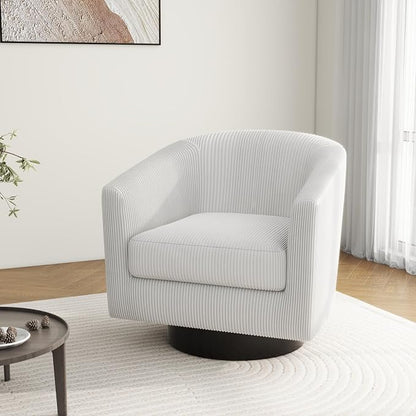 Swivel Barrel Accent Chair, Modern Round Corduroy Fabric Arm Chair for Living Room, Bedroom, Comfy Club Reading Chairs for Adults (Corduroy Beige, Set of 4)