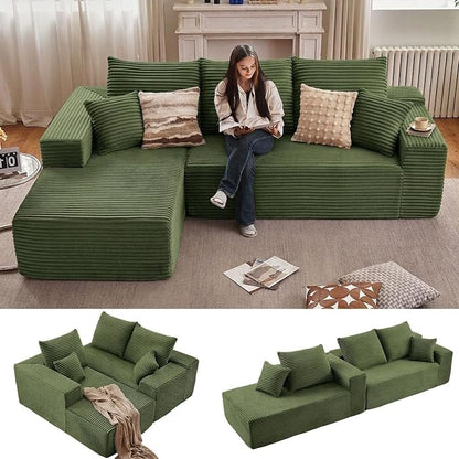 Sectional Couches for Living Room Cloud Couch Sofa with L-Shape Couch in a Box Upholstered Boneless Couchs Modern Modular Sectional Couch with Chaise (Green,B-3 Seater-Left-Facing Chaise-96 inch)