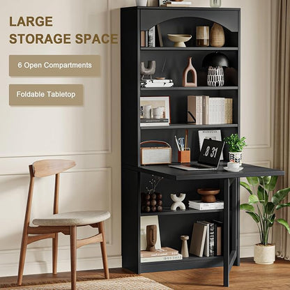 Einhomn Folding Desk with Storage, Space-Saving Foldable Convertible Writing Table, Wall Mount Fold Out Computer Desk for Home Office, Craft Room, Living Room, Bedroom, Black