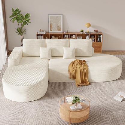 112" Modern Curved Cloud Couch, Boneless Couches for Living Room with Deep Seat, Memory Foam Compressed Modular Sectional Sofa, No Assembly Required,Beige 1 PCS