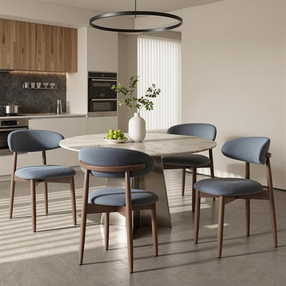 COLAMY Mid-Century Modern Wooden Dining Chair Set of 4, Indoor Upholstered Kitchen Chairs with 2.6" Cozy Padded Seat, Walnut Finish Side Dining Chair, [Blue]