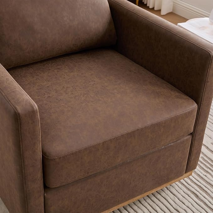 Swivel Accent Chair Set of 2, 360 Degree Square Swivel Chair for Living Room, Mid Century Modern Upholstered Barrel Chair,Comfy Sofa Armchairs for Bedroom,Nursery,PU Leather, Coffee