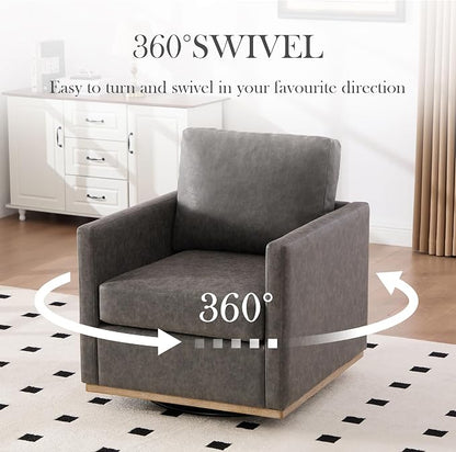 Aoiy & Wifon 30.7" W Swivel Accent Chair, Mid Century Modern Swivel Chair for Living Room, Comfy Small Accent Chair, PU Leather, Gray