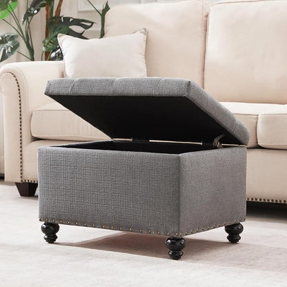 Zihanhome Small Ottoman with Storage, Upholstered Button Tufted Ottoman Foot Rest, Foot Stools, 24" Rectangle Bench with Storage for Living Room, Bedroom, Corners, Dorms and Apartments (Grey)