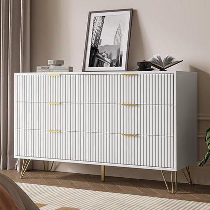 MAISONARIA White Dresser for Bedroom, Modern Dresser with Gold Metal Handles & Chests of Drawers, Wood Chest of Drawers for Bedroom