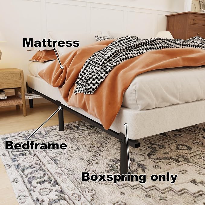 OSASET Full Box Spring, 4Inch Metal Full Size Box Spring Only, Heavy Duty Metal Frame Mattress Foundation Support for 3000lbs, Easy Assembly, Noise Free, Non Slip