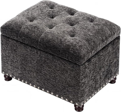Joveco Storage Ottoman Bench, Rectangle 24" Velvet Foot Rest Stool Square Footstool for Living Room, Bedroom, Charcoal Grey