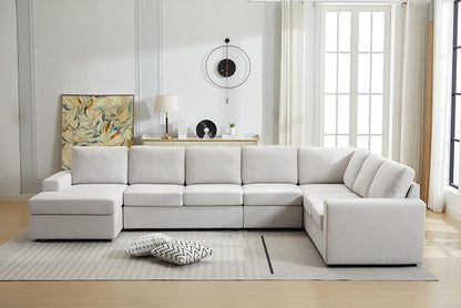 Ball & Cast 147" L-Shaped Sectional Couch for Living Room with Reversible Chaise & Removable Back Cushions,7 Seat Linen Upholstered Convertible Sectional Sofa Set,DIY Combination,for Home,Office,Beige