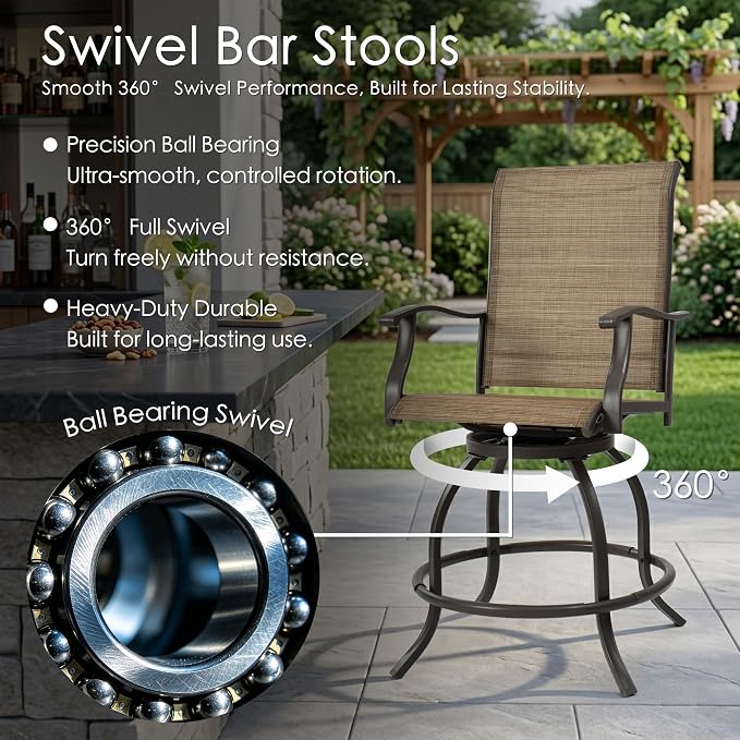 Kozyard Isabella Outdoor Swivel Bar Stools, Counter Height Patio Swivel Chairs with Textilene Seat, Outdoor Bar Height Chairs for Backyard, Bistro, Patio Bars, Beige