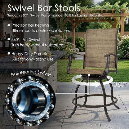 Kozyard Isabella Outdoor Swivel Bar Stools, Counter Height Patio Swivel Chairs with Textilene Seat, Outdoor Bar Height Chairs for Backyard, Bistro, Patio Bars, Beige