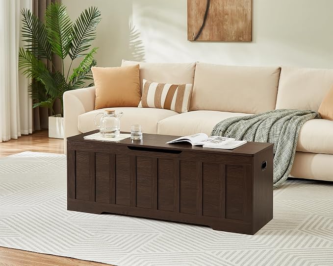 VANKILEY 51.2" Storage Chest Extra Large,Storage Bench with 2 Safety Hinges,Shoe Bench,51.2 * 15.7 * 19.1 inches,Wooden Trunk for Bedroom,livingroom,entryway,Supports 220 lb,Easy Assembly(Espresso).