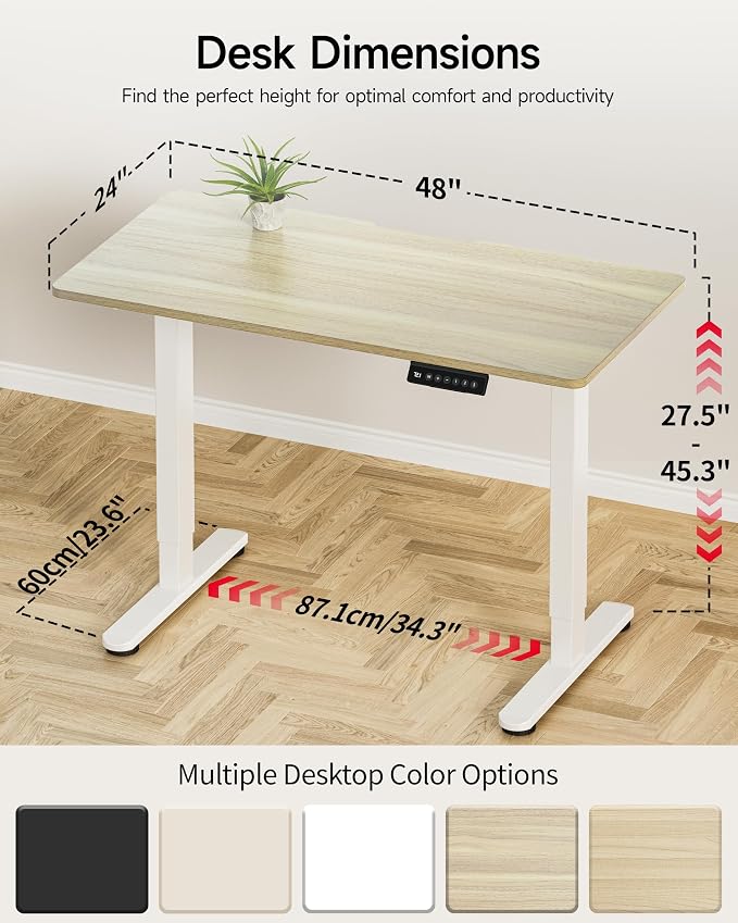 Okin Standing Desk Electric Adjustable Computer Desks, Whole Piece Stand up Desk Office Gaming Home Office Memory Desks 48x24 inches Cream Pecans