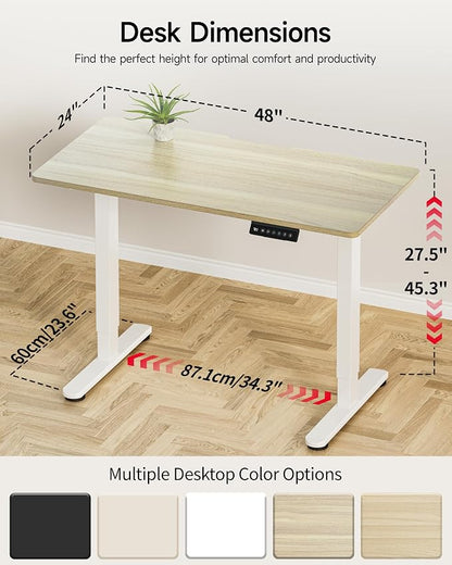 Okin Standing Desk Electric Adjustable Computer Desks, Whole Piece Stand up Desk Office Gaming Home Office Memory Desks 48x24 inches Cream Pecans