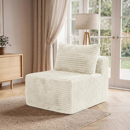34.6”Modular Sectional Armless Middle Sofa Seat Boneless Corduroy Cloud Chair for Living Room,Beige