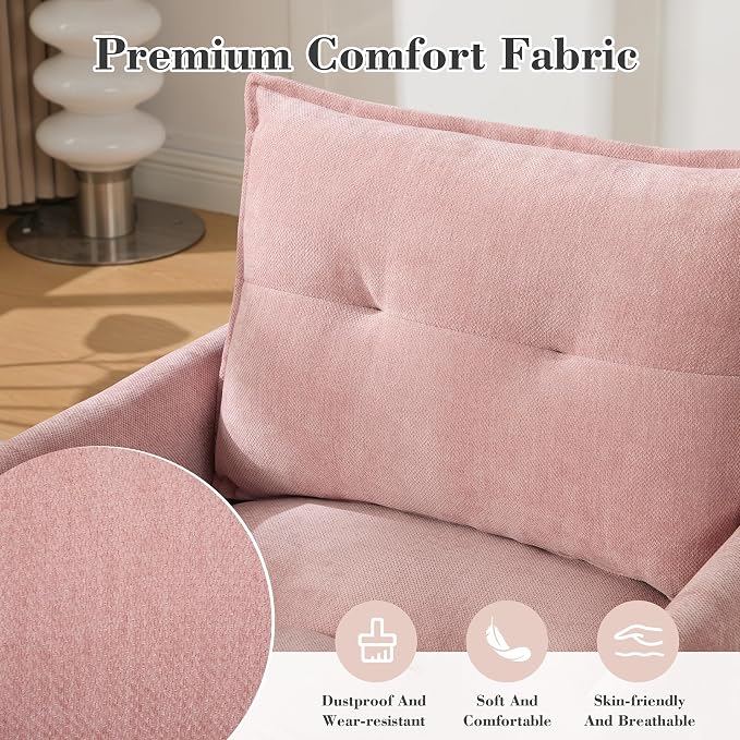 Swivel Accent Chair, Modern Swivel Barrel Chair for Living Room, 360 Degree Comfy Square Accent Barrel Chair, Upholstered Sofa Armchair for Bedroom,Reading, Chenille, Pink