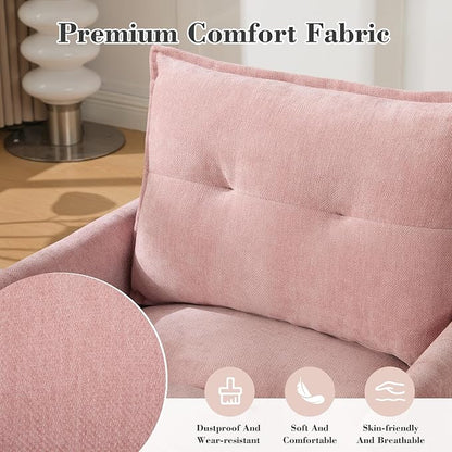 Swivel Accent Chair, Modern Swivel Barrel Chair for Living Room, 360 Degree Comfy Square Accent Barrel Chair, Upholstered Sofa Armchair for Bedroom,Reading, Chenille, Pink