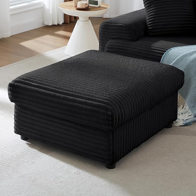 35" Corduroy Ottoman with Storage, Oversized Storage Ottoman for Living Room, Large Square Ottoman for Sofa Couch, Black