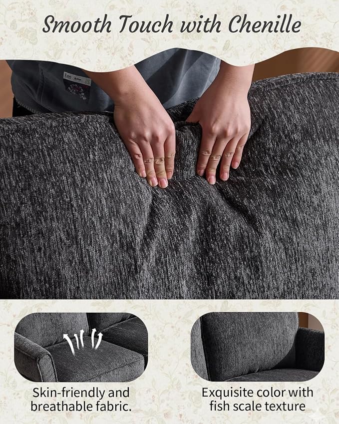 Karl home 67" Loveseat Sofa, Chenille Fabric, Grey | Removable Covers, Outward Arms, Spring Cushion & Solid Wood Frame, Deep Seat for Living Room, Bedroom, Apartment