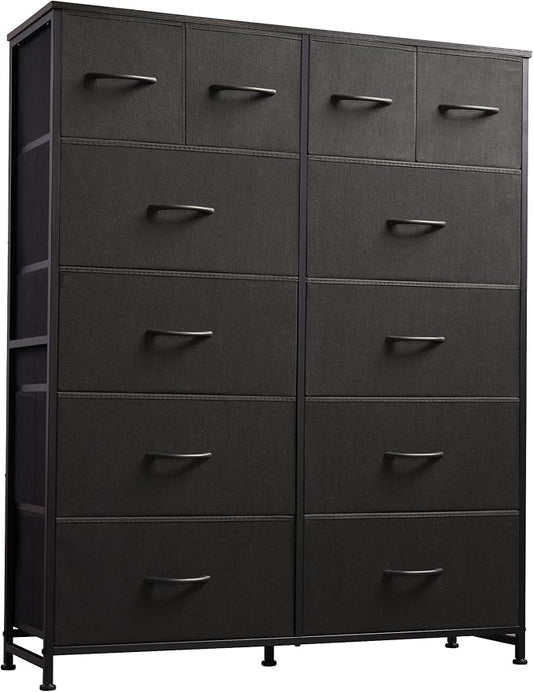 WLIVE Tall Dresser for Bedroom with 12 Drawers, Dressers & Chests of Drawers, Fabric Dresser for Closet, Living Room, Storage Dressers with Storage Drawers, Steel Frame, Wood Top, Charcoal Black