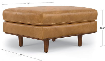 SIMPLIHOME Morrison 33 inch Wide Ottoman in Sienna Genuine Leather, Multifunctional Footrest, Coffee Table, and Extra Seating for Living Room, Mid-Century Modern Style