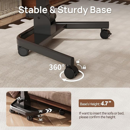 Foldable Mobile Standing Desk, Pneumatic Height Adjustable Rolling Sit Stand Desk, 90° Tiltable Portable Laptop Cart on Wheels, Mobile Desk Workstation for Home Office, Easy to Fold