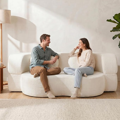Vongrasig 77” Convertible Sofa Bed, Folding Boneless Couch, Floor Sofa 2-in-1 Curved Couch for Small Living Room, Apartment, Guest Room, White