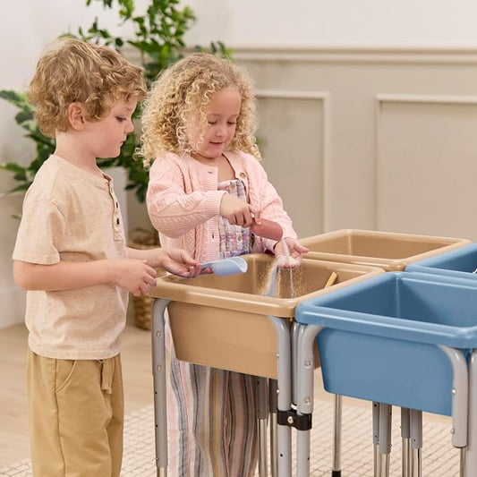 Back2School Express Adjustable Quad Sensory Tables with Lids, Children's Furniture, Sand/Powder Blue