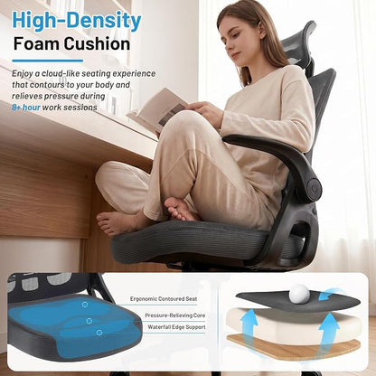 Office Chair Ergonomic Desk Chair with Adjustable Headrest Lumbar Support, High Back Breathable Mesh Chair with 120° Tilt & Flip-Up Armrests, Swivel Comfy Task Computer Chair for Work, Study