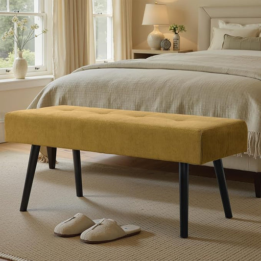 Comfy to go Entryway Bench - Bench for Bedroom, Modern Ottoman End of Bed, Corduroy Padded Benches for Living Room, Foyer, Mudroom, Hallway - 39" L x 14" W x 17" H