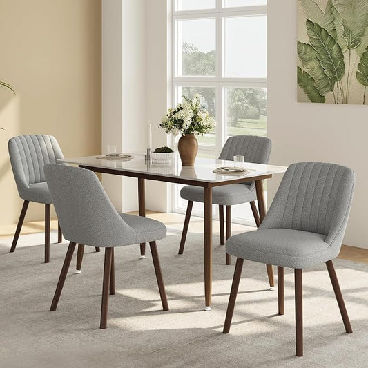 MALOL Upholstered Dining Chairs Set of 4, Modern Fabric Kitchen Chairs with Back, Wood Legs for Kitchen Dining Room Restaurant, Grey
