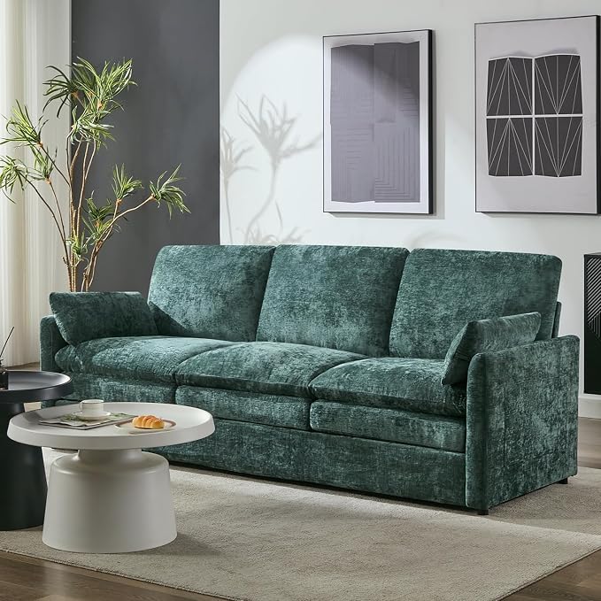 Iroomy 83" Cloud Couch, Chenille Modern Sofa 3 Seater, Comfy Plush Thick Cushions, Pocket Springs, Cloud-Like Comfort Sofas for Small Living Room Apartment, Green