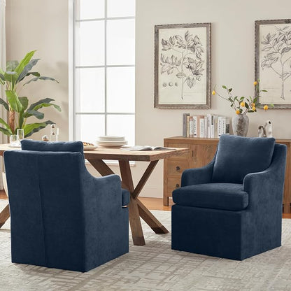 VKNOW Upholstered Dining Chairs, Modern Kitchen Chairs Dinner Chairs with 4 Casters, Chenille Armchair for Bedroom Reading Room Living Room, Blue