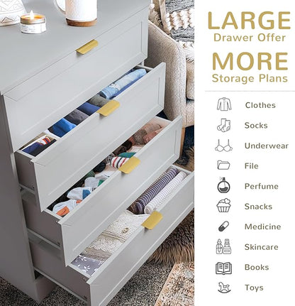 37-inch Tall Chest of Drawers, 4 Drawer Dresser for Bedroom, Grey Wood Dresser with Large Drawers, Modern Storage Cabinet for Closet, Living Room, Entryway, Light Grey
