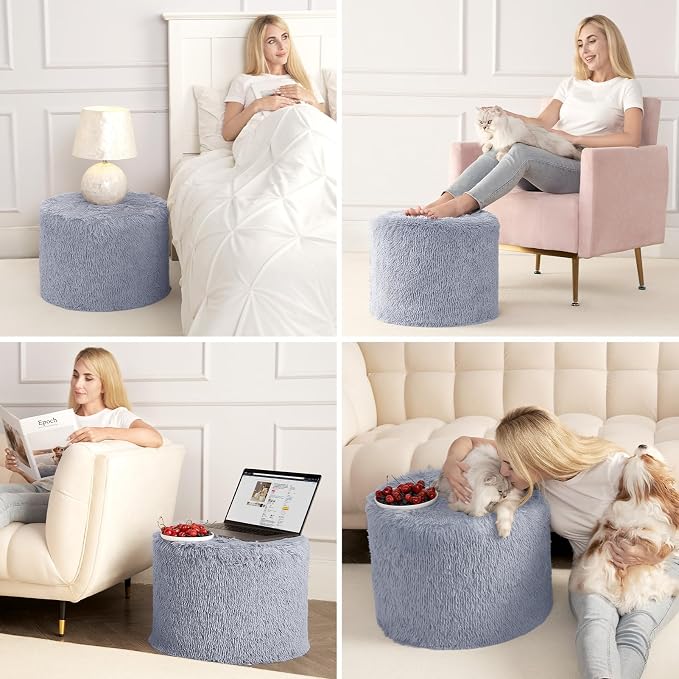 Hansleep Whole Foam Pouf Ottoman, Durable Sturdy Stool with Washable Cover Grey