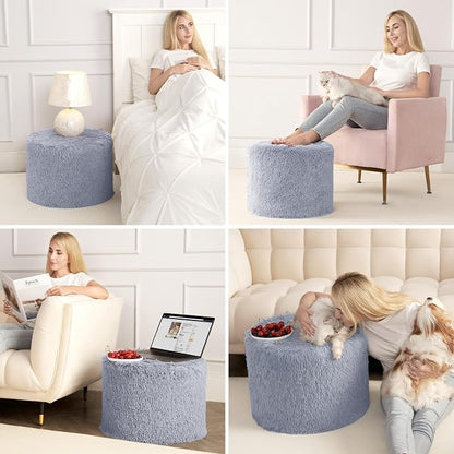 Hansleep Whole Foam Pouf Ottoman, Durable Sturdy Stool with Washable Cover Grey