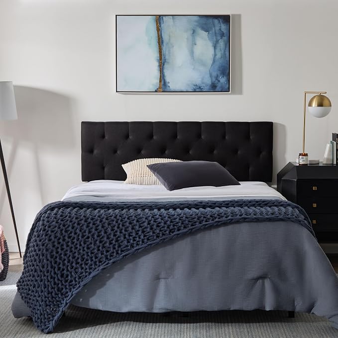 Lucid Mid-Rise Upholstered Headboard - Diamond Tufted - Padded Polyester - Adjustable Height from 34” to 46” - Easy Assembly - Bed Frame or Wall Mount - Sturdy - Black - Full / Full XL Size