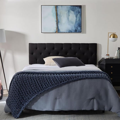 Lucid Mid-Rise Upholstered Headboard - Diamond Tufted - Padded Polyester - Adjustable Height from 34” to 46” - Easy Assembly - Bed Frame or Wall Mount - Sturdy - Black - Full / Full XL Size