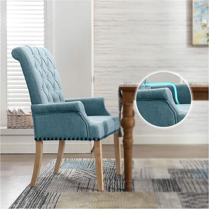 adochr Upholstered Fabric Accent Dining Chair, Elegant Tufted Club Dining Room Kitchen Room Arm Dining Chair, Light Blue