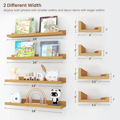 Axeman Picture Ledge Shelf | 24 Inch Oak Floating Shelves Set of 4 | Rustic Wood Wall Shelves with Lip | 24" Oak Picture Shelves for Wall with Ledge | Photo Shelves