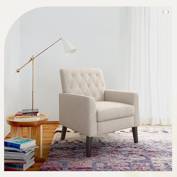 LUE BONA Linen Accent Chairs Set of 2 18.5" H, Comfy Living Room Chair with Arms, Upholstered Button Tufted Armchair, Modern Arm Chairs for Small Space, Living Room, Bedroom, Linen Color
