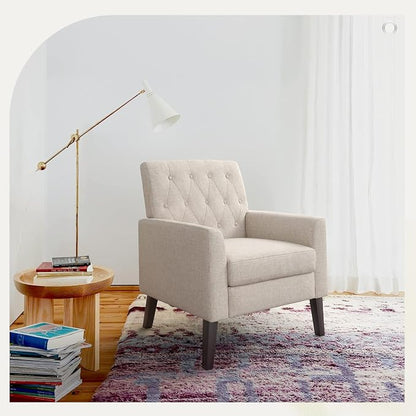 LUE BONA Linen Accent Chairs Set of 2 18.5" H, Comfy Living Room Chair with Arms, Upholstered Button Tufted Armchair, Modern Arm Chairs for Small Space, Living Room, Bedroom, Linen Color