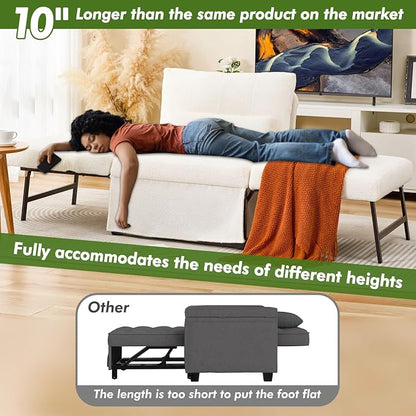 ZZW Sleeper Chair Bed Upgrade 4-in-1 to 5-in-1 Convertible Multi-fuction Sofa Chair w/Adjustable Backrest Assembly-Free Linen Folding Sofa Ottoman Bed for Living Room Apartment (Wool White)