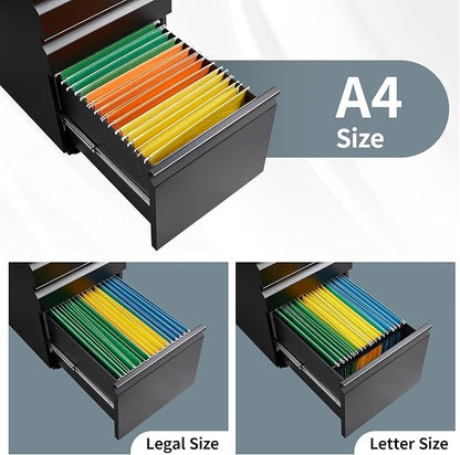 Approgreent 3 Drawer File Cabinet for Home Office, Under Desk Mobile Filing Cabinet with Lock for A4-Size/Letter-Size/Legal-Size, Black (HSEJ-3D)