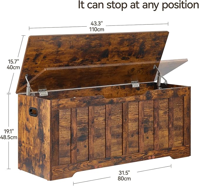 VANKILEY 43.3"Storage chest extra large,storage trunk with 2 safety Hinges,Wooden storage Bench,Shoe Bench,43.3x15.7x19.1 Inch,Easy Assembly,storage bench for bedroom,living room,entryway,Rustic Brown