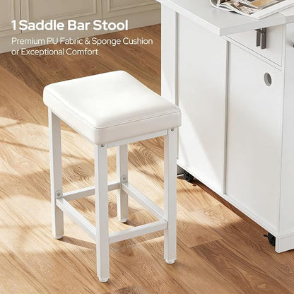 Concho 41'' Kitchen Island with Seating and Stainless Steel Countertop, Rolling Kitchen Carts on Wheels with Folding Drop Leaf, Bar Stool, Power Outlet, Spice/Towel Rack, White
