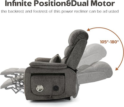 JIKFRIMA Power Lift Recliners Chairs for Elderly Adults Lay Flat Recliner with Heat & Massage, Wireless Charging Device, USB Ports, Cup Holder, Lumbar Pillow, 400Lbs（Chenille Fibric,Grey）
