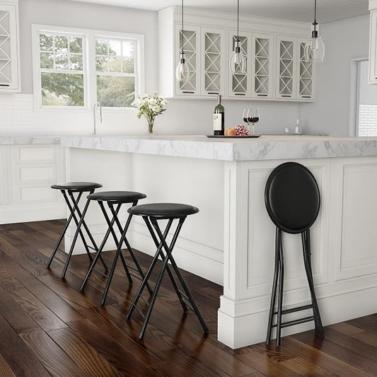Lavish Home Folding Stool - Set of 4 Counter Height Bar Stools – 24-Inch Backless Folding Chairs with 225lb Capacity for Kitchen, Rec Room, or Game Room (Black)