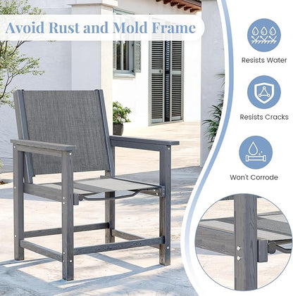 Amopatio Outdoor HDPE Dining Chairs Set of 4 All-Weather Patio Chairs with Textilene Backrest Heavy Duty for Porch Backyard Deck Lawn Garden, Gray